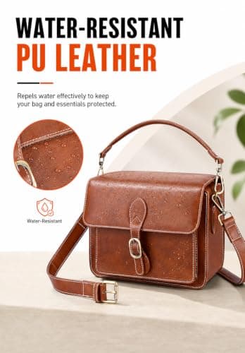 Cwatcun Brown Leather Camera Bag for Photographers, Waterproof Camera Bag — view 3