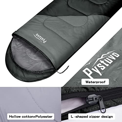 Pystuvo Sleeping Bag for Adults,4 Season Sleeping Bag,Lightweight,Waterproof Indoor & Outdoor Use,Black+Gray — view 2