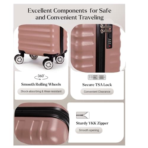 40x25x20cm Underseat Cabin Suitcase with Removable Wheels – Soft Shell Carry on Trolley Lightweight Spinner Luggage Detachable Wheels 1628 (Rose Gold) — view 6