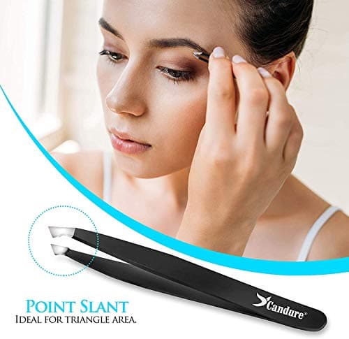 Candure Tweezers for Eyebrows - Professional Stainless Steel Slanted and Pointed Tip Hair Tweezers Set for Ingrown Hair, Blackhead Removal, Eyebrows Plucking Beauty Tool for Women — view 4