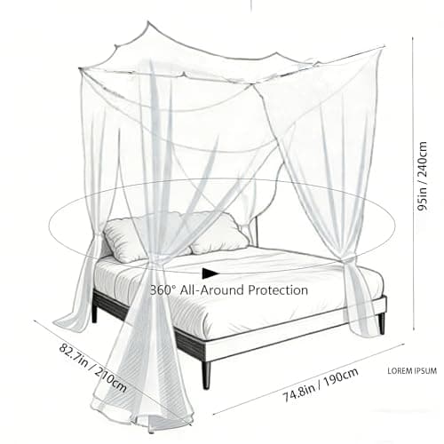 MC-Hotfire Mosquito Net for Single and Double Beds (210×190×240 cm) – White 4-Corner Bed Canopy with 4 Openings, Includes Hanging Kit & Carry Bag – Fine Mesh Insect Net for Bedroom, Camping & Travel — view 2