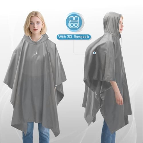 DDhayyp Poncho Waterproof Adult, Portable EVA Raincoat, Rain Ponchos Waterproof with Hoods, Reusable Rain Resistant Poncho for Camping, Emergency Situations, Travel (Grey) — view 2