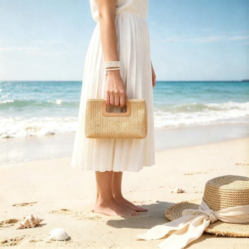 Nerciony Straw Bag for Women, Summer Raffia Clutch Bag with Detachable Strap, Boho Woven Handbag for Beach Vacation, Casual Crossbody Purse for Travel Wedding — view 6