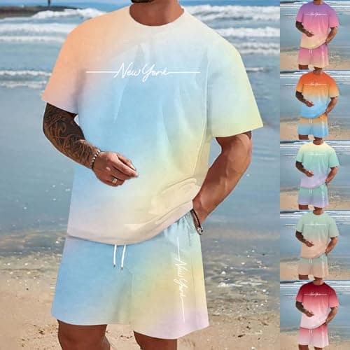 Mens Outfits Suit Set Summer Travel Vacation Tracksuit Short Sleeve Casual Sports Hoodie Shorts Set 2 Piece Loungewear Sets Sportswear for Gym Running Exercise Fitness Jogging (#001 Light Purple,6XL) — view 5