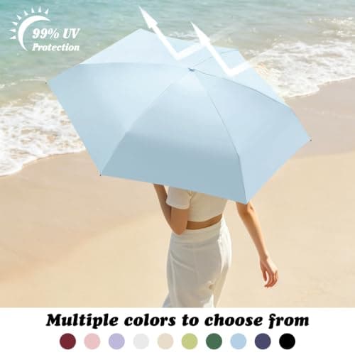 Sykerout 6 Ribs Mini Travel Umbrella, Compact Pocket Size With Storage Box，Sky Blue — view 3