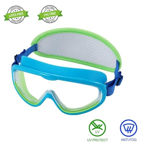 RUIGAO Kids Swim Goggles Age 4-7, Toddler Goggles No Tangle, Child Swimming Mask/Bungee Strap/Soft Band (1PK Toddler Mask - Blue Shark) — view 3