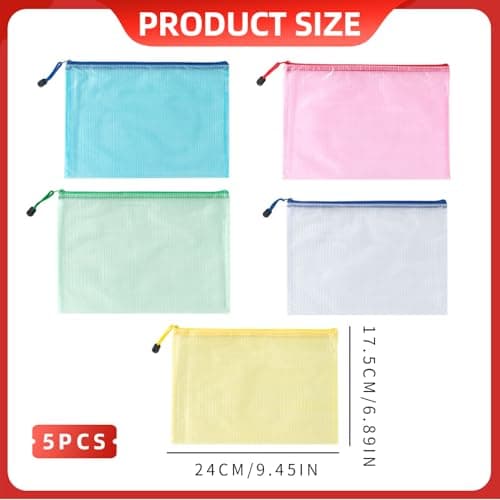 5-Pack A5 Document Wallets with Thickened Grid Zippers, Waterproof PVC Folders for Office, School, and Travel Organization - Assorted Colors — view 2