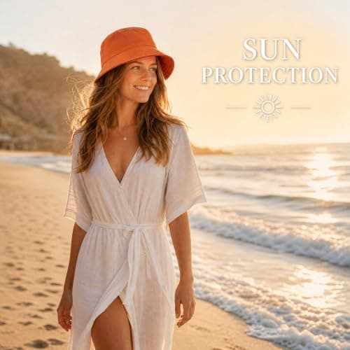 Geukmun Bucket Hat Unisex Cotton Sun Protection Summer Beach Outdoor Fishing Travel Hat UV Packable Orange — view 4