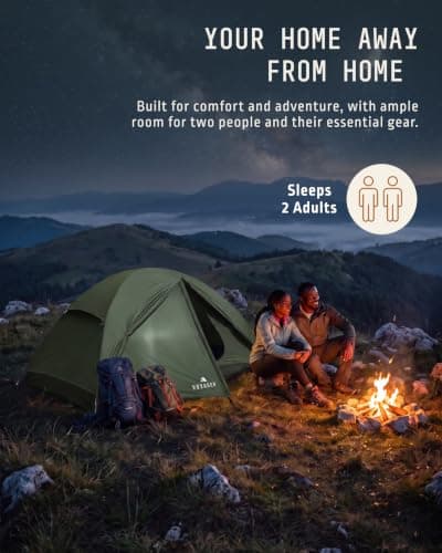 Voyager 2 Man Tent - Waterproof, Windproof, Quick Setup, Spacious 2-Person Camping Tent, Durable, Lightweight Outdoor Shelter, Ideal for Hiking, Backpacking, Camping- 225x135x110cm (Green) — view 4