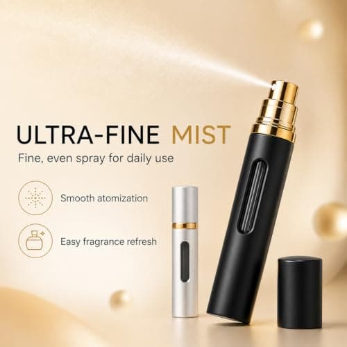 Muexoee Perfume Atomiser Refillable 8ml – 2 Pack Travel Perfume Bottle with Visible Window, Leak-Proof Fine Mist Spray, Bottom-Filling Portable Atomiser for Hand Luggage (Black & Silver) — view 4