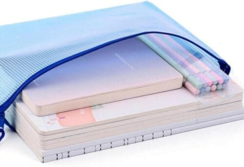 A4 Plastic Zip Wallet File Mesh Bags Storage Document Folder Waterproof Pouch for School Office Homework Travel Storage Bags Size (Pack of 6) (A4) — view 5