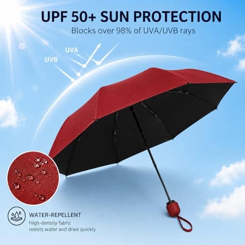 Mini Folding Umbrella with Case, Pocket Sized Lightweight Portable Umbrella, Light Compact Rain Umbrella for Travel Outdoor Daily Use, Small Sun Rain Pocket Umbrella for Girls and Women men (Red) — view 4