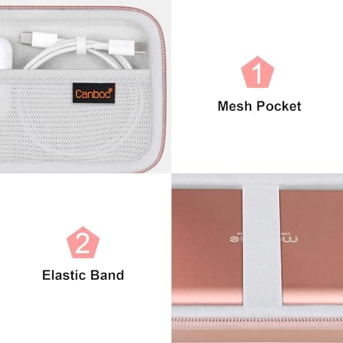 Canboc Hard Carrying Case for Maxone 250GB 320GB 500GB 1TB 2TB Ultra Slim Portable External Hard Drive HDD USB 3.0, Mesh Pocket fits Dongle, Flash Drives, USB Cable, SD Card, Rose Gold — view 6