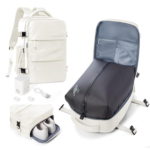 HPLQQ Vacuum Backpack Travel Bag with Pump, Travel Backpack Underseat Cabin Size Rucksack for Easyjet, Carry On Hand Luggage Casual Daypack School Bag 15.6 Inch School Laptop Backpack,O-Off-white