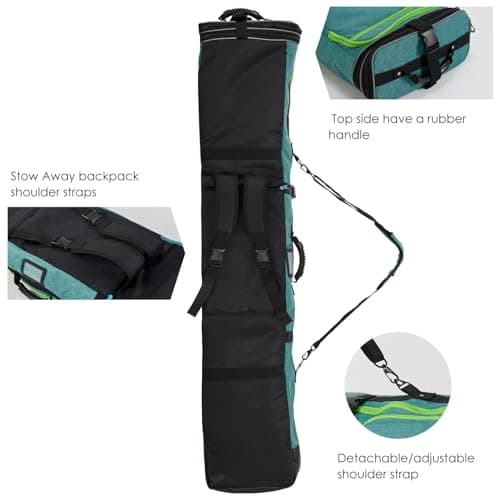 XCMAN Padded Snowboard Bag Adjustable Length 63-75In Padded Bag for Air Travel (Green) — view 2