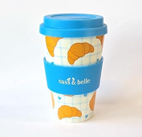 Sass & Belle Croissant Travel Coffee Cup - Reusable Eco-Friendly RPET Coffee Mug with Lid – 400ml – Ideal for Hot Drinks On The Go, Commuting, Office or Gifts — view 3