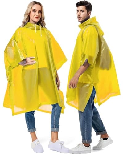 GUKOY Reusable Rain Ponchos for Adults, 2 Pcs Raincoats (Pack of 1) Emergency for Women Men with Hood Yellow