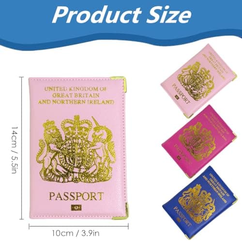 SamHeng British Passport Holder, UK Passport Wallet for Men Women, PU Leather Passport Cover for Travel (Pink) — view 2