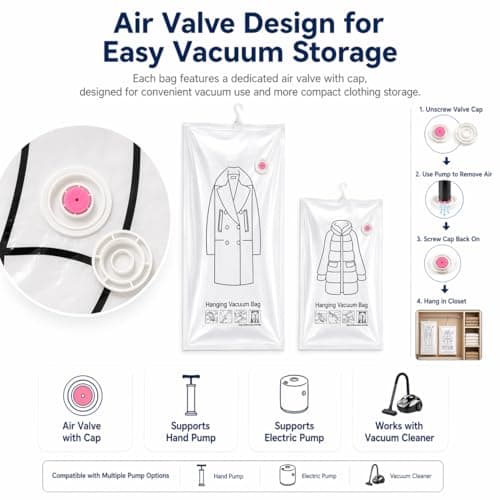 Hanging Vacuum Storage Bags for Clothes, Coats and Jackets, Large Size, Set — view 4