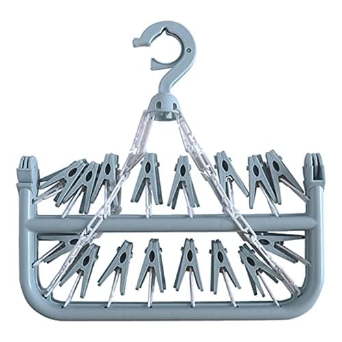 hautllaif Clothes Drying Hanger with 32 Clips, Foldable, Blue — view 3
