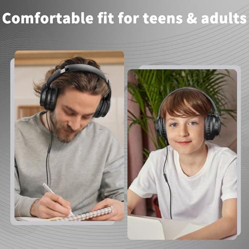 Headphones Wired with Microphone, 3.5mm Corded Headphones for School, Black — view 2
