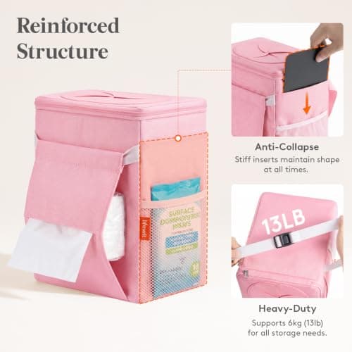 Lifewit Car Bin with Lid, Hanging Trash Bag with Tissue Holder, Pink — view 3