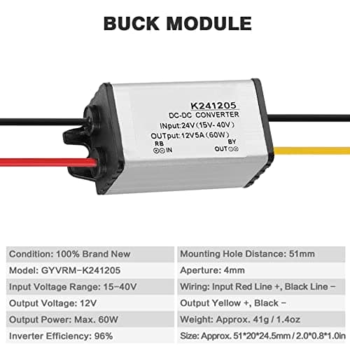 Jadeshay 24V to 12V Converter,Buck Converter Module DC-DC Step Down Power Supply Module Power Converter 24V(15-40V) to 12V Voltage Converter for LED Lights Monitor Camera and Electrical Devices — view 2