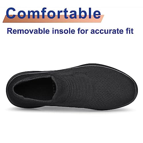 Womens Walking Shoes Non Slip Running Shoes Breathable Workout Shoes Slip On Trainers Size 8 All Black — view 5
