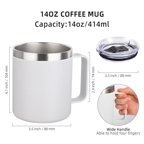 Volhoply 14oz Insulated Stainless Steel Coffee Mug with Lid Bulk 2 Pack,Double Wall Vacuum Travel Coffee Cup with Handle,Reusable Metal Tumbler Cup,Camping Mugs Keep Hot,Christmas Gifts(Assorted,2) — view 2