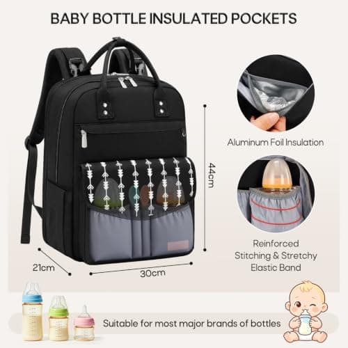 RAINSMORE Baby Changing Bag Backpack Insulated Bottle Pocket Nappy Bag — view 5