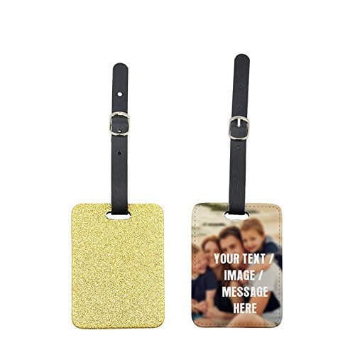 Personalised with Your own Text/Image/Any Name Themed PU Leather Luggage Tag (Gold)