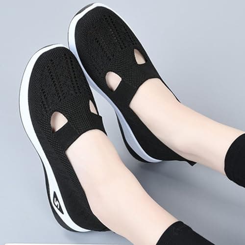 Women Orthopedic Casual Walking Shoes Breathable Soft Sole Slip On Shoes Lightweight Athletic Sneakers Size UK 5.5 Black — view 2