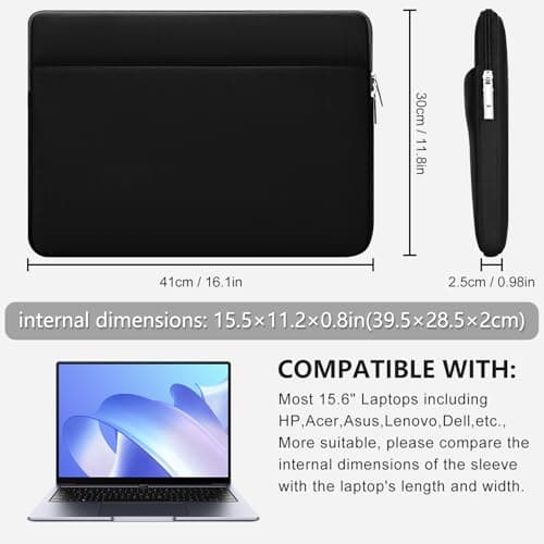 HEDUGO Laptop Sleeve Bag Compatible with 15.6 inches HP Lenovo Asus Notebook with Zipper Accessory Pocket Padded Computer Pouch Cover Shockproof Protective for 15.6” Laptop,Black — view 2