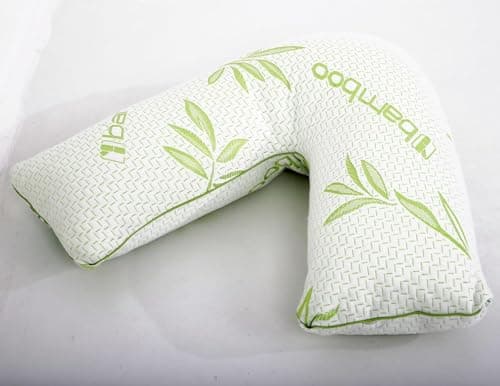 ARLINEN Bamboo Memory Foam V Shaped Pillow for Nursing Mothers, Multi-functional Shredded Memory Foam V Shaped Pillow with Removable Cover.