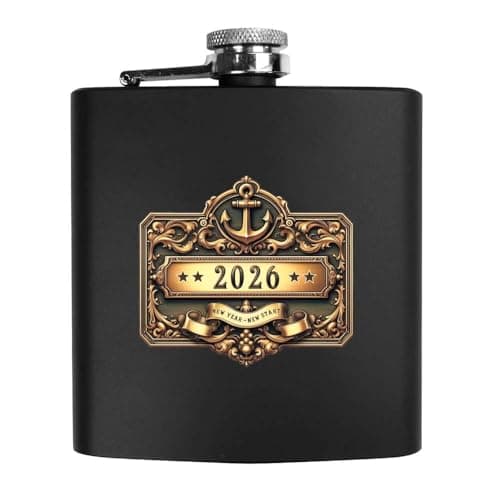 Azeeda 'Brass Plate New Year 2026' Pocket Hip Flask - 6oz (HP00042179)