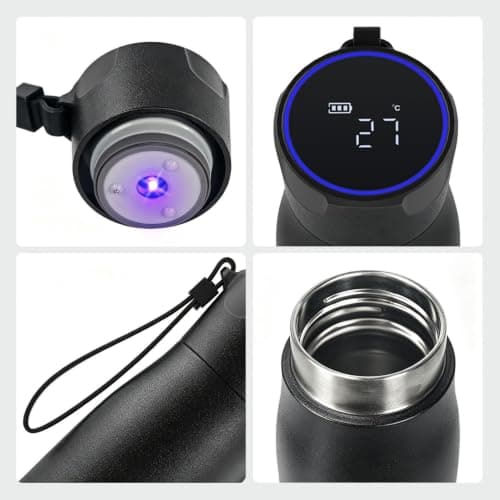 Insulated Stainless Steel Water Bottle with UV Sterilization & Hydration Reminder, USB-C Rechargeable, BPA-Free&Leak-Proof Smart Self-Cleaning Water Bottle, Ideal for Office, Travel and Gifts, Black — view 5