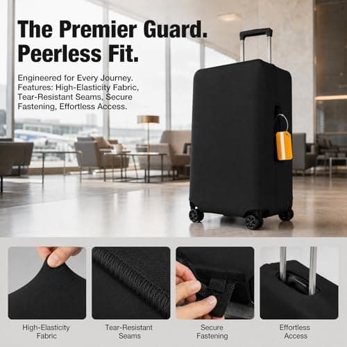 Scettar Suitcase Cover Protectors,Travel Trolley Case Cover Protector,Suitcase Covers Protectors Large with Luggage Tag (L-Black) — view 3
