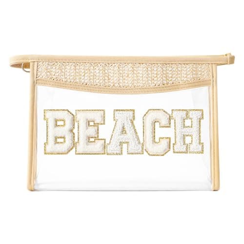 KIPTVO Waterproof Beach Bag Clear Makeup Bag PVC Summer Bag Travel Storage Pouch, Pool Bag Bikini Bag for Women, Beach Accessories Cosmetic Organizer, Sun Cream Bag for Beach 25x14x8cm