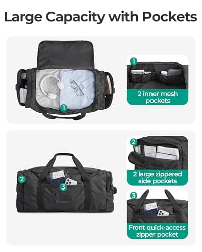 BAGSAMRT 60L Foldable Travel Duffle, Large Holdall Bag for Weekend Gym — view 3