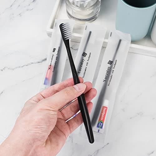 Hotel Toothbrush Set Pack of 30,Black Travel Toothbrush Set Individually Wrapped Disposable Toothbrushes with Toothpaste for Hotel,Homeless,Charity,Nursing Home — view 3