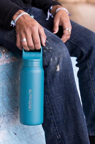 LifeStraw Go Series — Insulated Stainless Steel Water Filter Bottle for Travel and Everyday Use Removes Bacteria, Parasites and Microplastics, Improves Taste, 24oz Laguna Teal — view 5