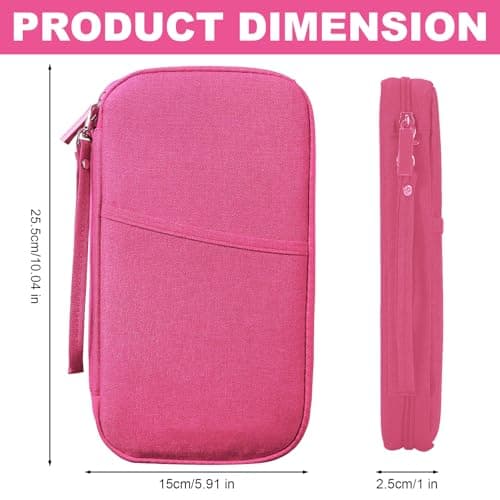 Passport Holder Travel Wallet, Large Capacity Travel Document Holder, RFID Blocking Waterproof Portable Travel Wallet Organiser for Cash Passport ID Card Credit Cards Flight Ticket Pen (Rose Red) — view 2