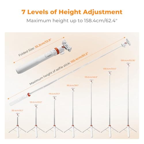 K&F CONCEPT Selfie Stick, 62"/158cm White Phone Tripod — view 2
