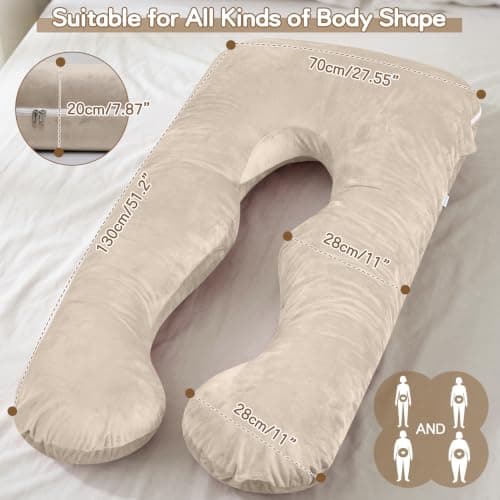 GRANDMA SHARK U-shaped Pregnancy Pillow, Full Body Maternity Pillow with Washable Velvet Cover for Back Hips Legs Support, Champagne — view 3