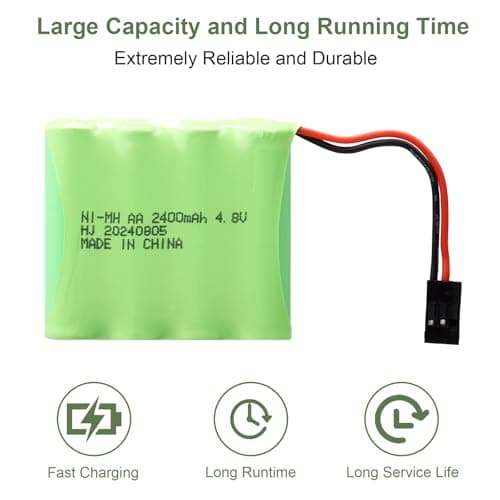 MXJFYY 2PCS NiMH RC Battery Pack 4.8V 2400mAh with Hitec Connectors, Battery Compatible with Futaba RC Airplane Controller RC Aircrafts, RC Helicopter Receiver, Futaba, JR, and More Models — view 6