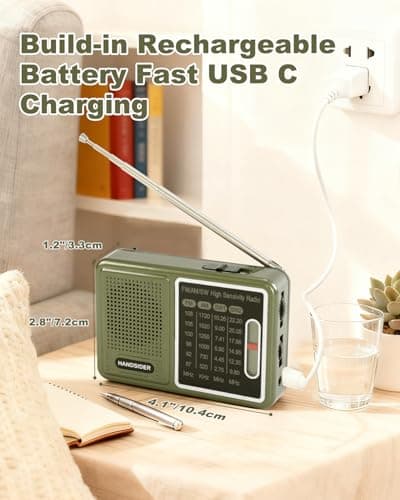 FM AM SW Transistor Radio with Rechargeable Battery, Portable Pocket Radio with Full Shortwave, Mini Battery Operated Shortwave Emergency Tool, Type C Charging & Headphone Jack(Full Shortwave Version) — view 2