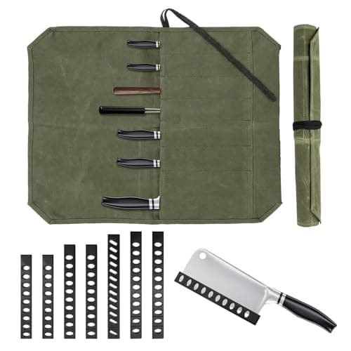 Hounyou 7 Slot Knife Roll Bag for Chefs, Waxed Canvas Knife Case with Knife Guard