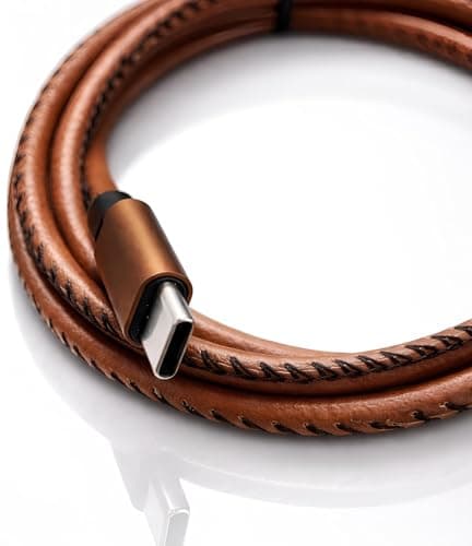MyfavoriteK Brown PU Leather USB C to USB C Cable, Fast Charging Type C Phone Charger Cord with Gold Tips, 3.3 ft (Brown) — view 2