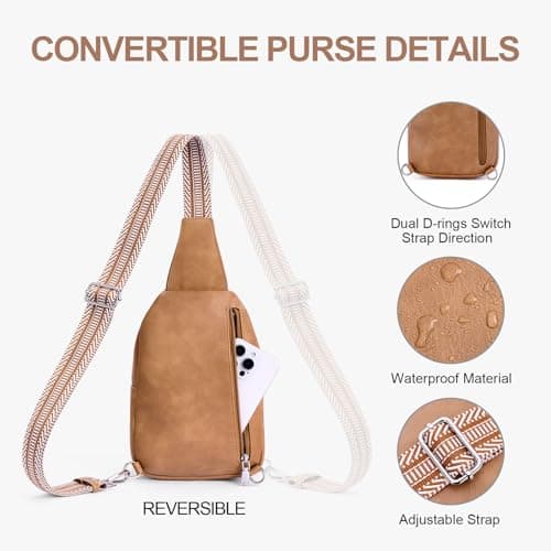 Lexiyat Anti Theft Crossbody Bags for Women Travel Chest Sling Bag Leather Handbags Fanny Pack Camelbrown — view 5
