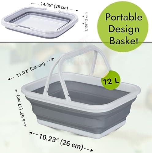 BritVibe Collapsible Washing Up Bowl with Handles – Foldable Washing Up Bowl for Camping, Caravan & Kitchen – Pop Up Silicone Wash Bowls, Rectangular Folding Basin for Home & Outdoor Use — view 3